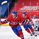 Jesperi Kotkaniemi of the Canadiens celebrates his goal during overtime against the Maple Leafs in Game Six of the First Round of the 2021 Stanley Cup Playoffs.